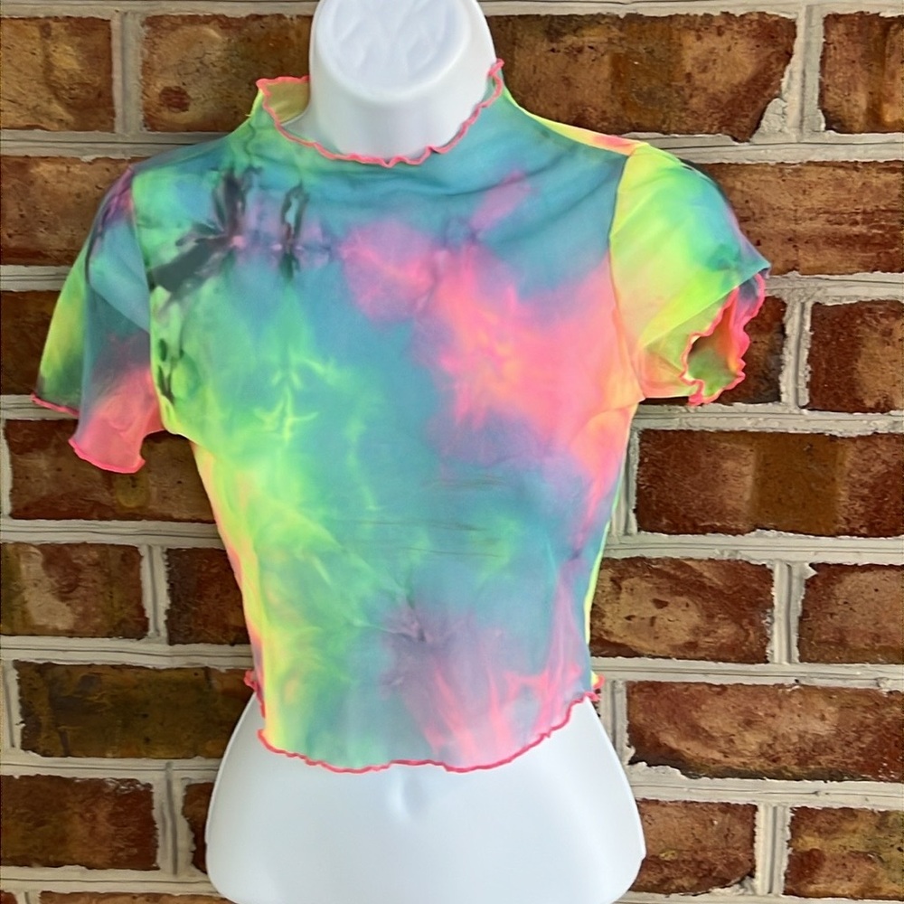 Forever 21 Tie-Dye Short Sleeve Mesh Top size small